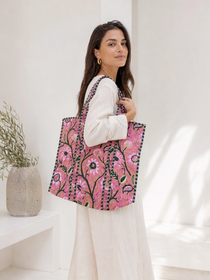 Chic Quilted Cotton Carry Bag