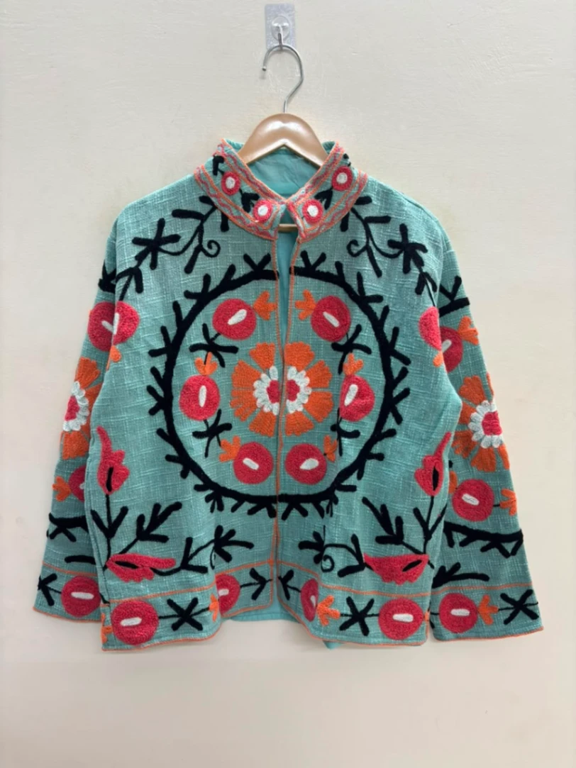 Handcrafted Cotton TNT Floral Embroidery Jacket