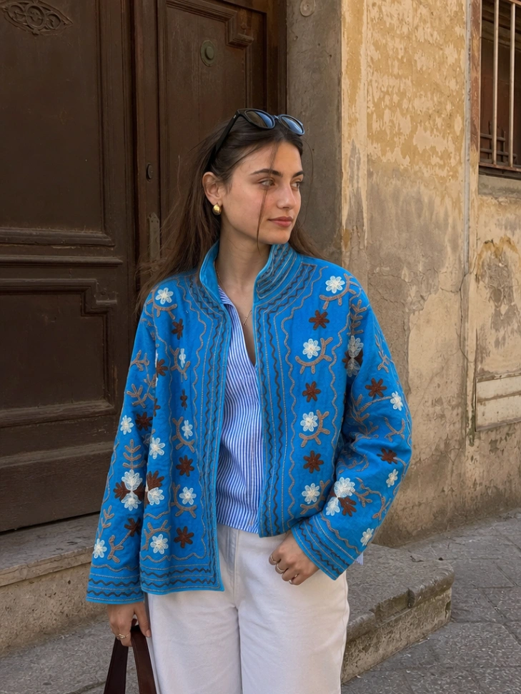Vintage Floral Velvet Suzani Jacket