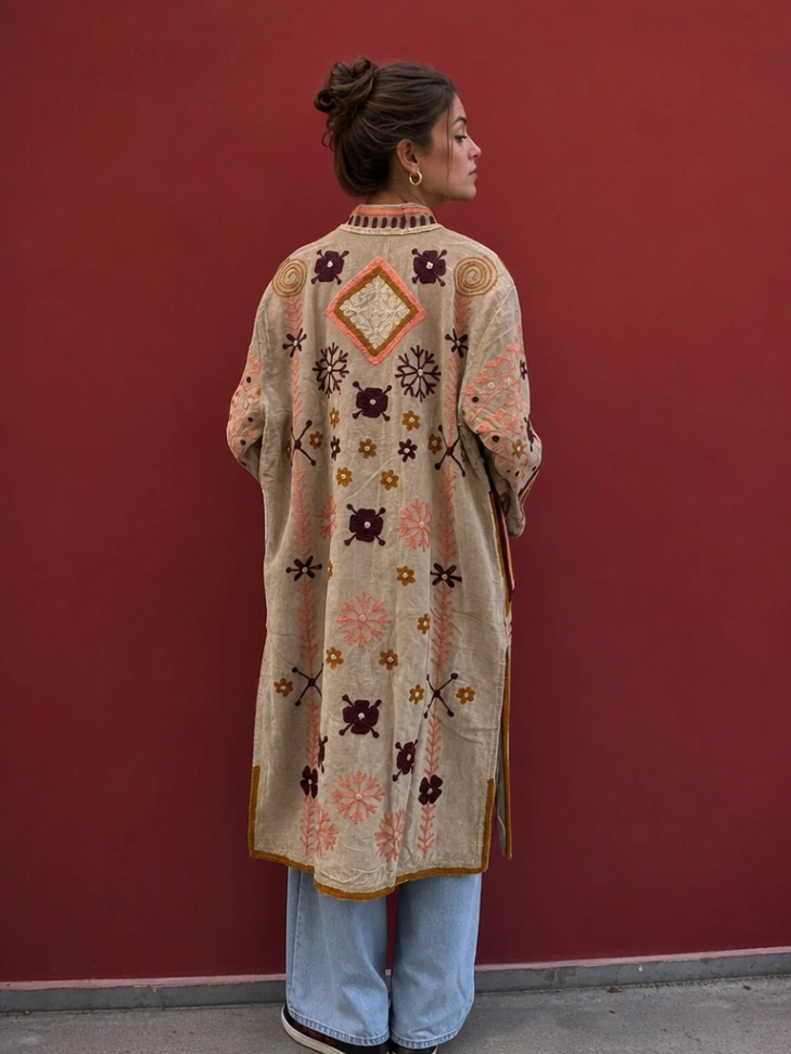 Long Suzani Jacket Handmade | Embroidered Boho Kimono for Women alternate view