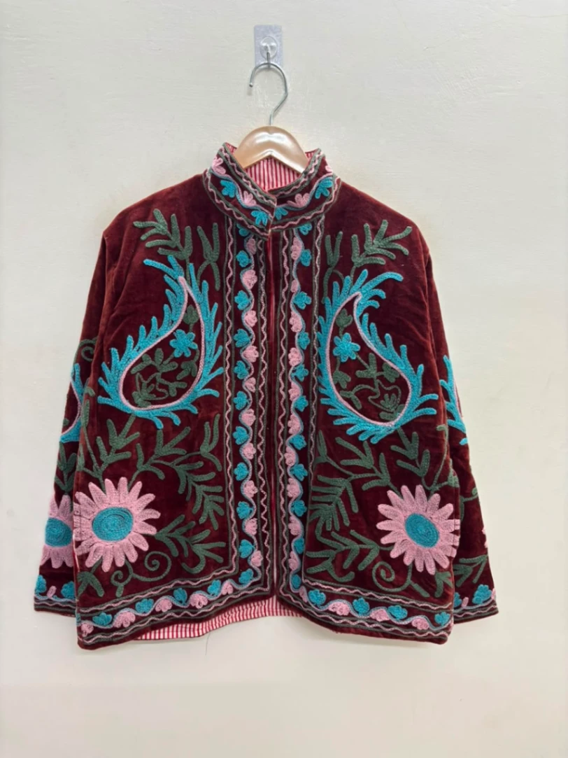 Traditional Suzani Embroidery Velvet Coat