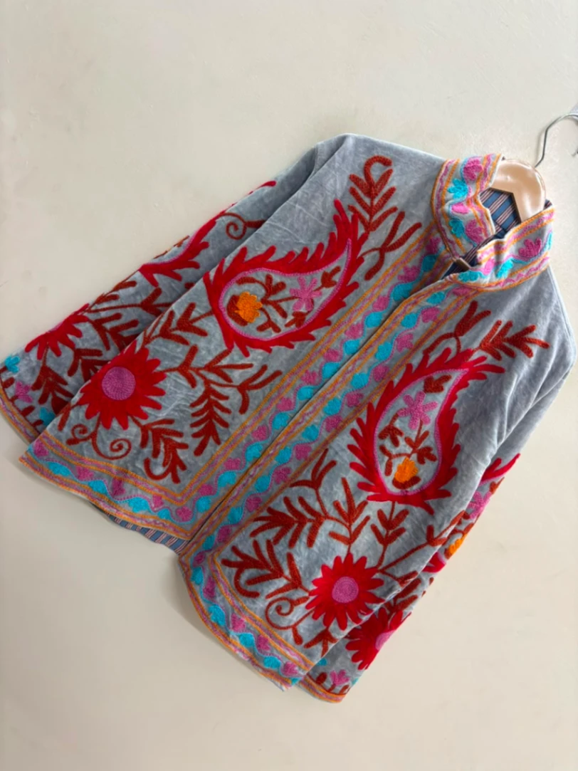 Premium Boho Velvet Suzani Embroidery Jacket view 3