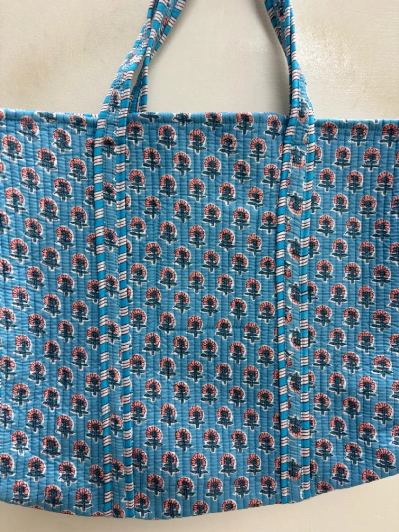 Quilted Cotton Carryall Tote Bag view 3